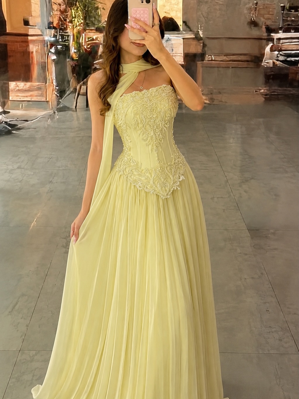 Embroidery Yellow Dress - Vestido de Festa Amarelo Sexy Personalizado