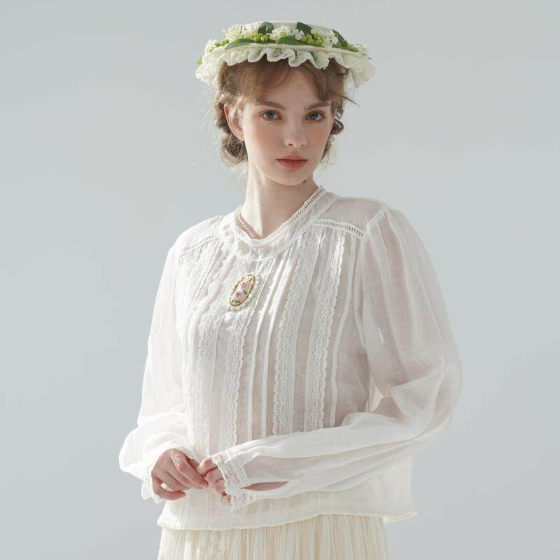 Embroidery Rose - Blusa Branca Fina de 100cm de
