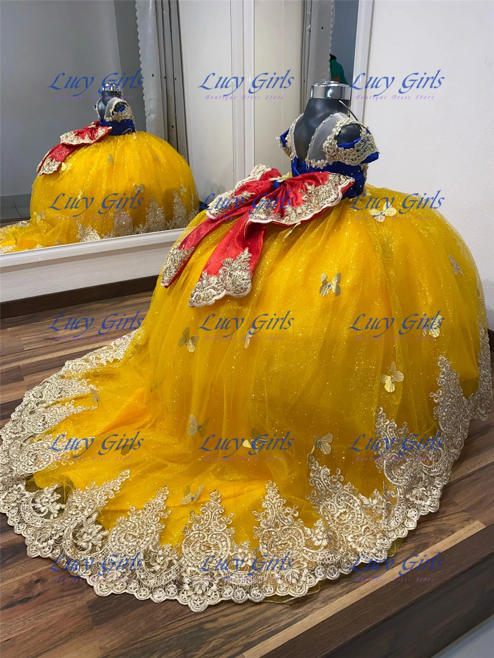 Embroidery Yellow Dress - Qualidade borboleta applique lindo vestido da