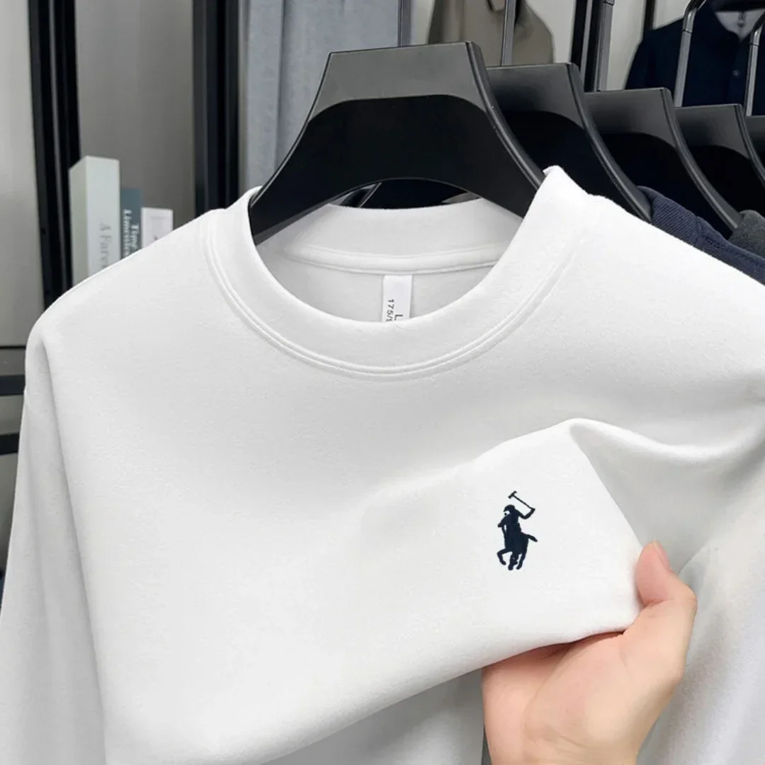 Embroidery Cotton Shirt - Camiseta masculina de manga comprida, gola