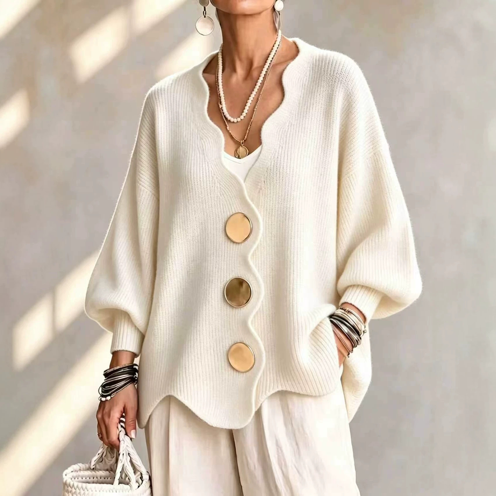 Embroidery Online - Cardigãs de Malha Sólida Outono Inverno