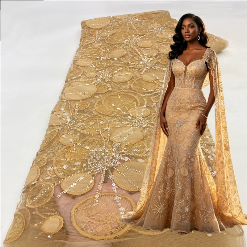 Embroidery Yellow Dress - Tecido de renda amarela com bordados