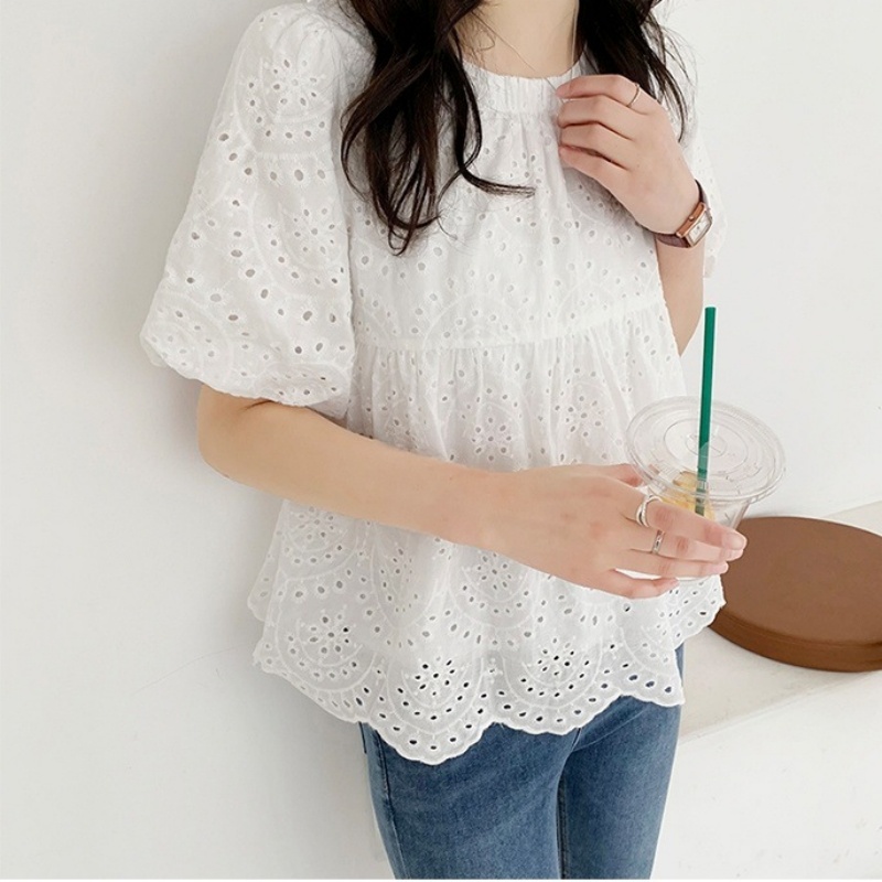 Blusa feminina de bordado bran - Embroidery Cotton Shirt avaliação e preço