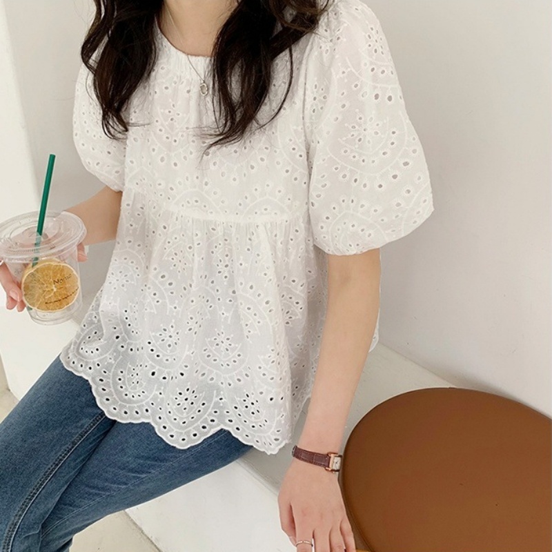 Blusa feminina de bordado bran - Embroidery Cotton Shirt avaliação e preço