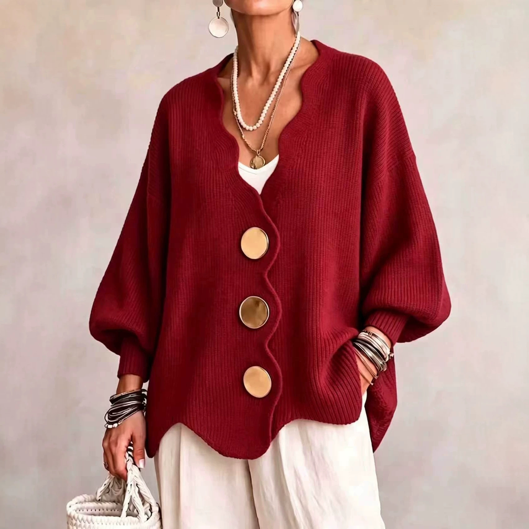 Cardigãs de Malha Sólida Outon - Embroidery Online avaliação e preço