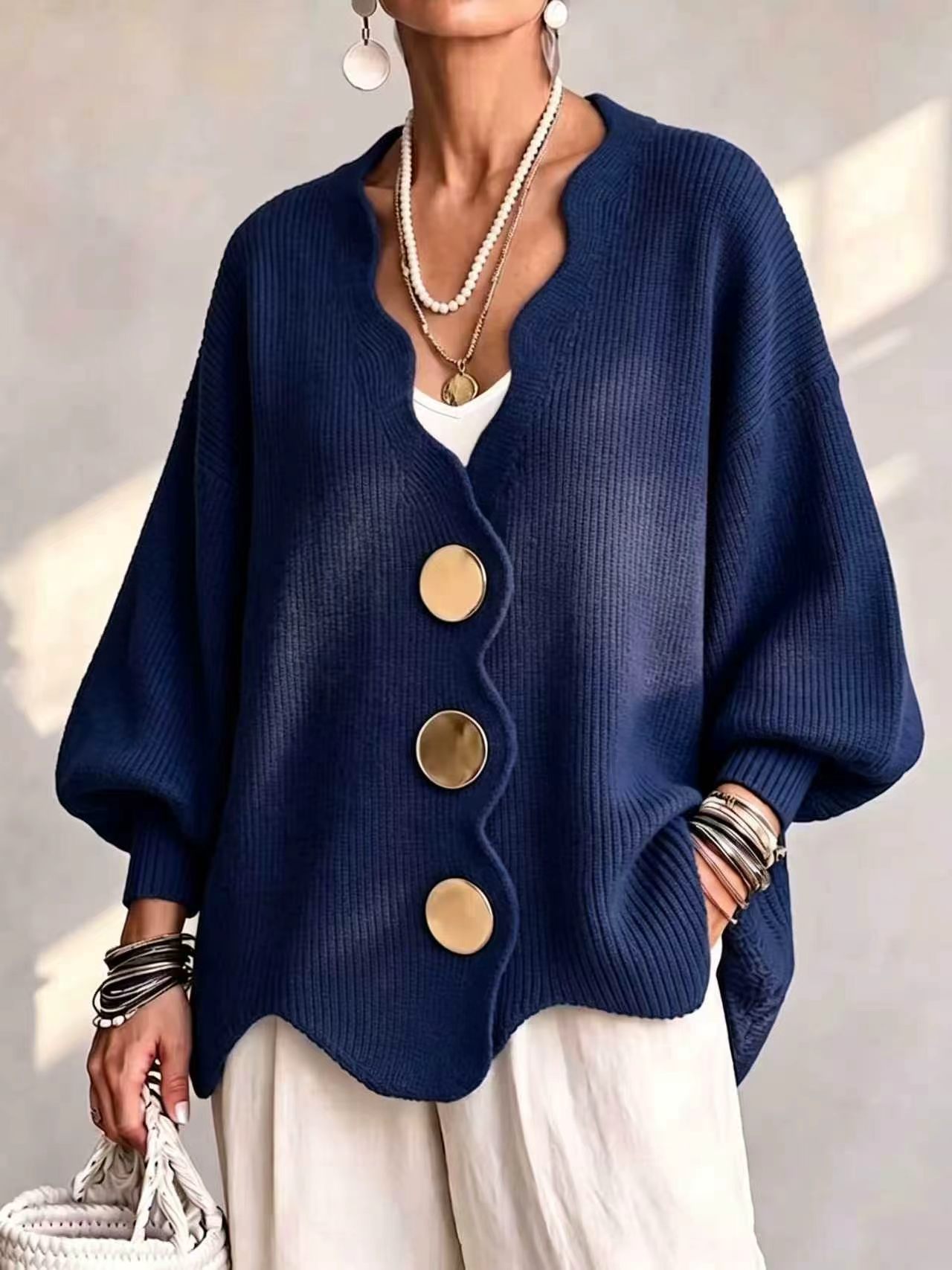 Cardigãs de Malha Sólida Outon - Embroidery Online avaliação e preço