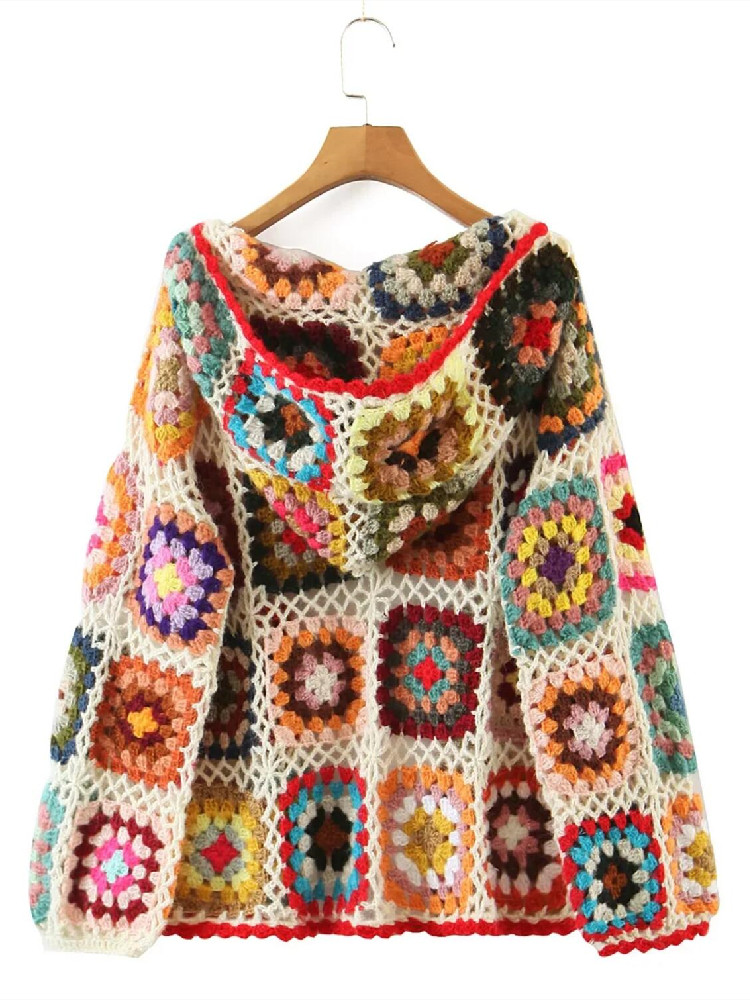 Boho cardigan xadrez colorido  - Embroidery Online avaliação e preço