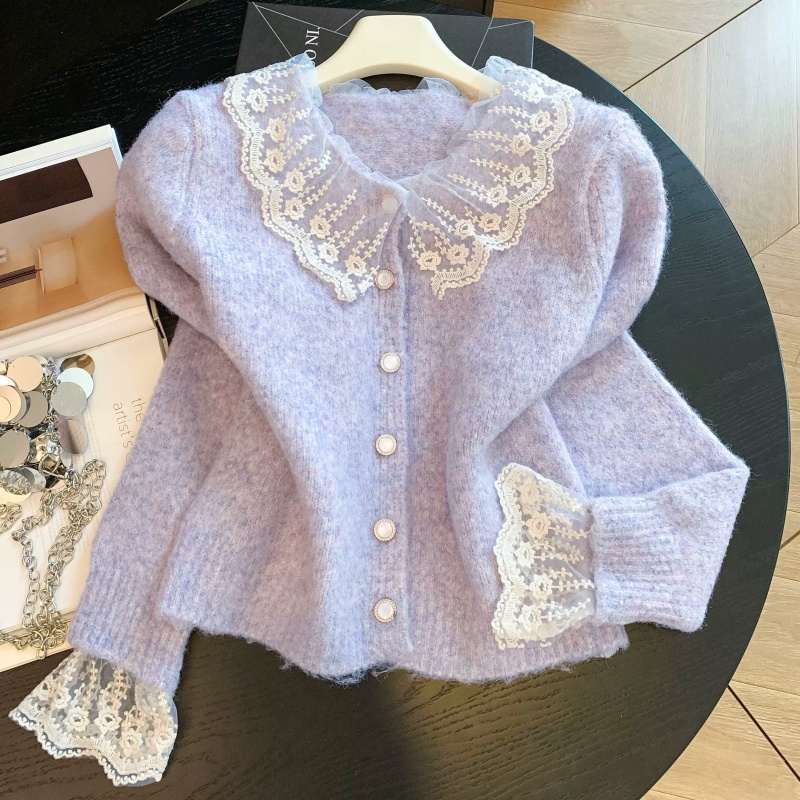 Cardigã Curto de Malha Roxo e  - Embroidery Online avaliação e preço