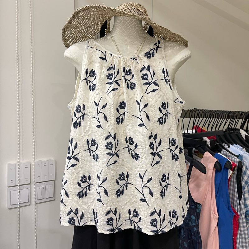 Camiseta Sem Mangas Elegante c - Embroidery Cotton Shirt avaliação e preço