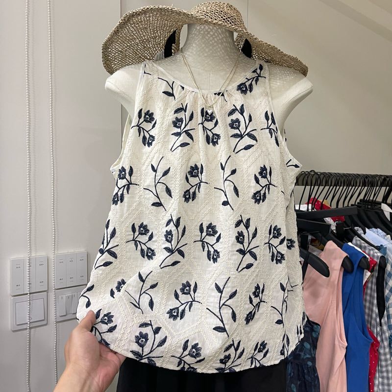 Camiseta Sem Mangas Elegante c - Embroidery Cotton Shirt avaliação e preço