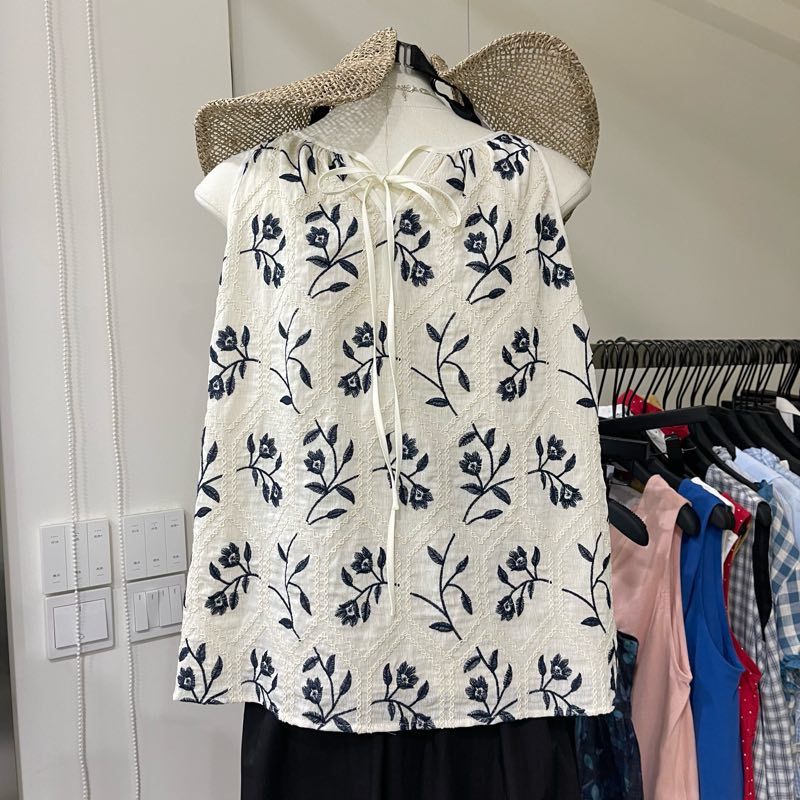 Camiseta Sem Mangas Elegante c - Embroidery Cotton Shirt avaliação e preço